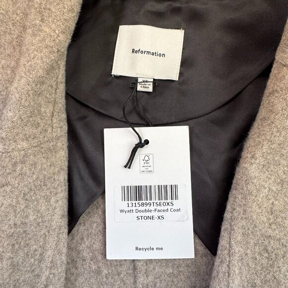 NWT Reformation Wyatt Wool Blend Double-Faced Coat in Stone Beige XS - Picture 2 of 16